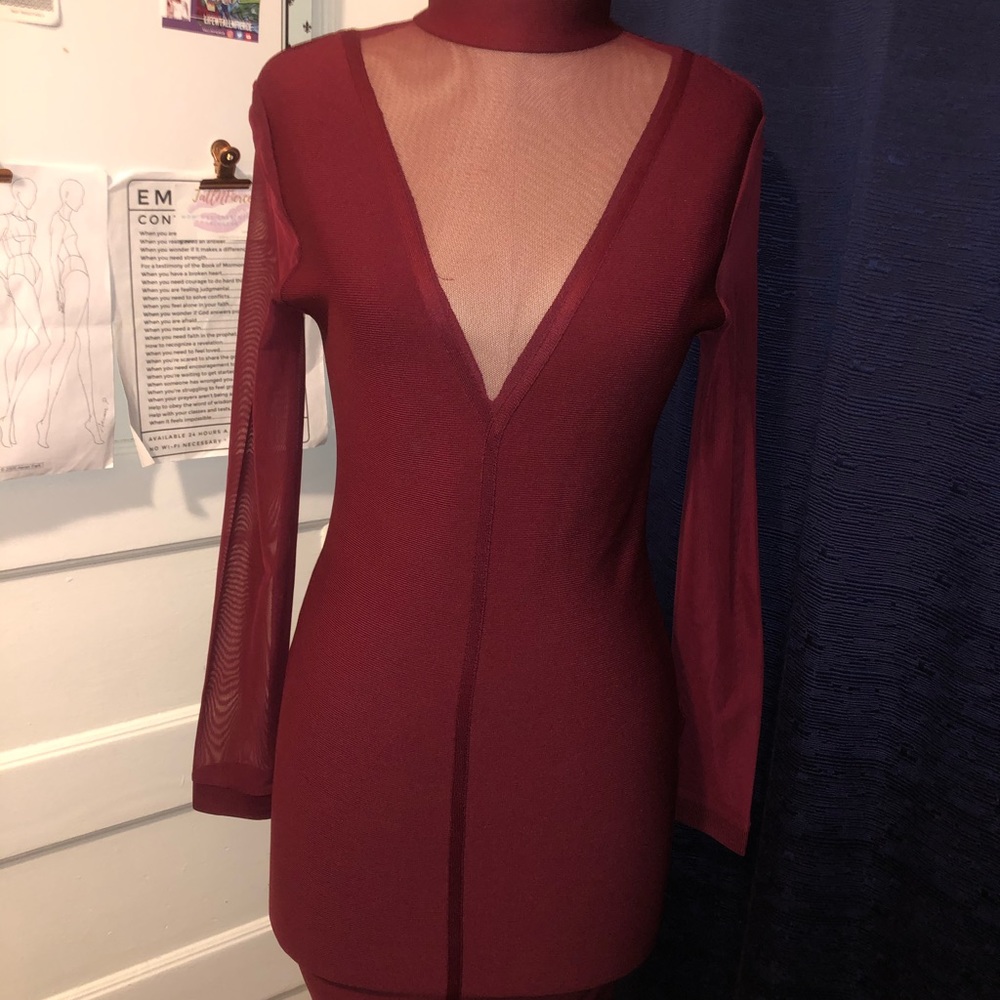 Burgundy bandage bodycon dress